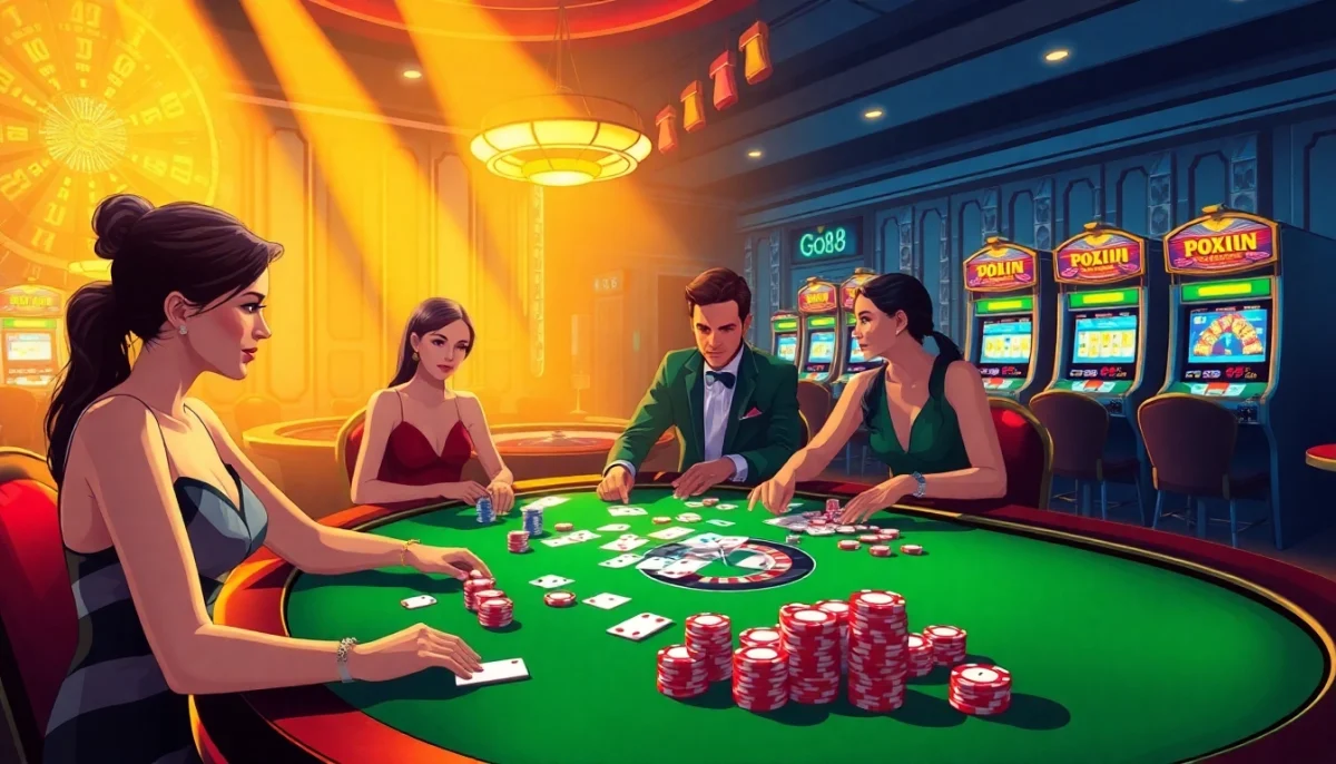 Experience thrilling high-stakes play at a go8 casino table with vibrant poker chips and warm casino atmosphere.